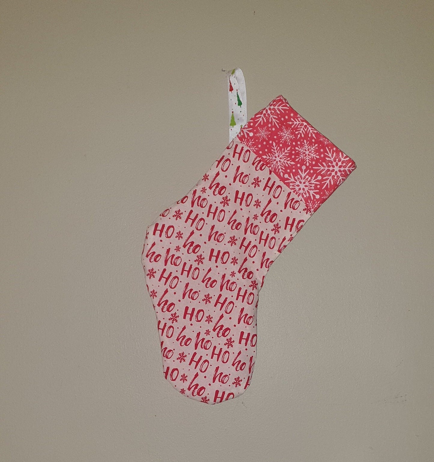 Fabric Christmas Stocking, Red and White Snowflake Decor