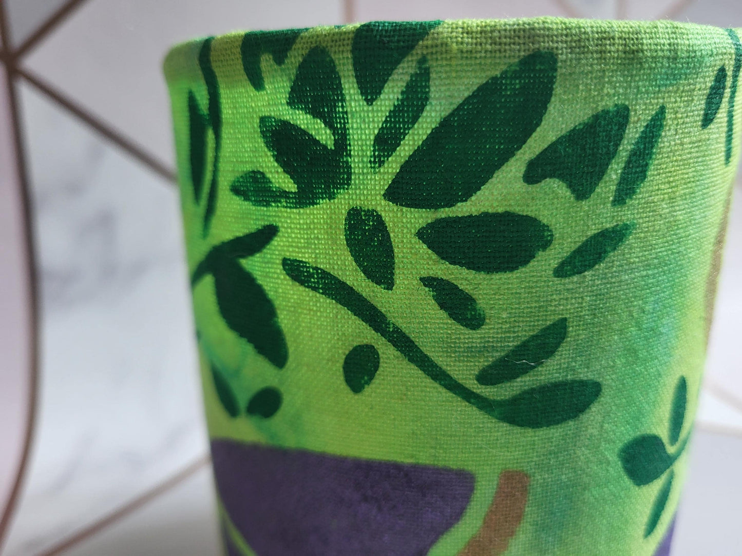 Handdyed Fabric LED Lantern: Teal, Purple, and Green Floral Decor