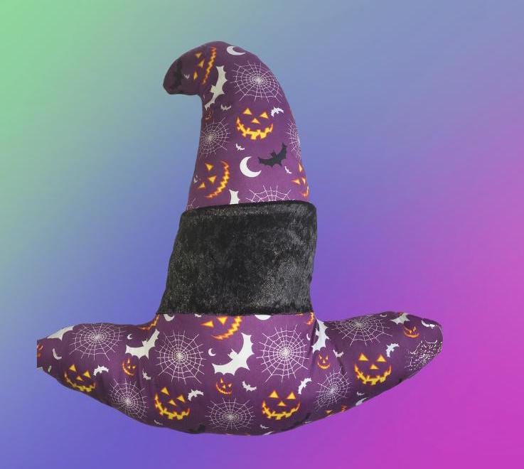 Handmade Purple Witches Hat Cushion: Halloween Decor Pillow