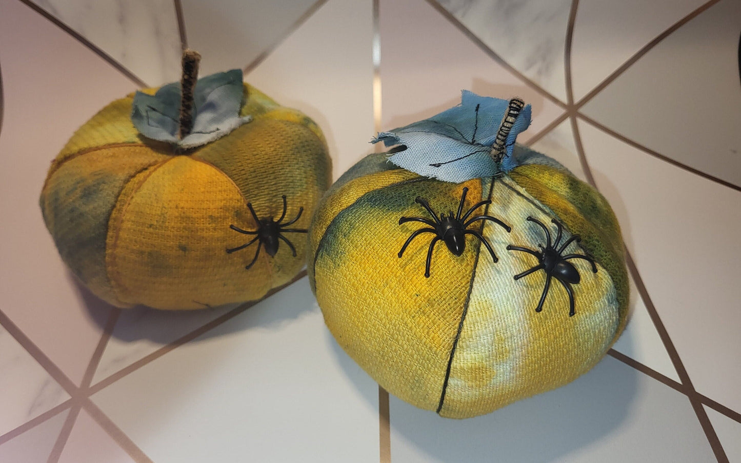 Handmade Halloween Fabric Pumpkins with Spiders: Spooky Season Decor