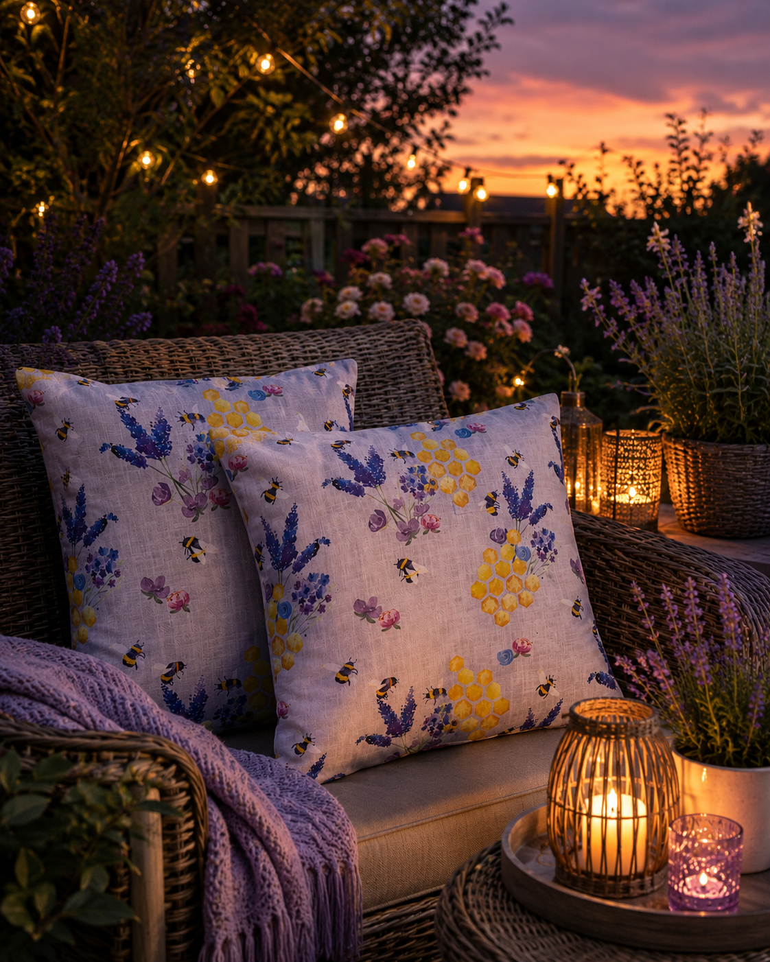 Water-Resistant Outdoor Pillows: Honeycomb Bee Floral Decor (Set of 2)