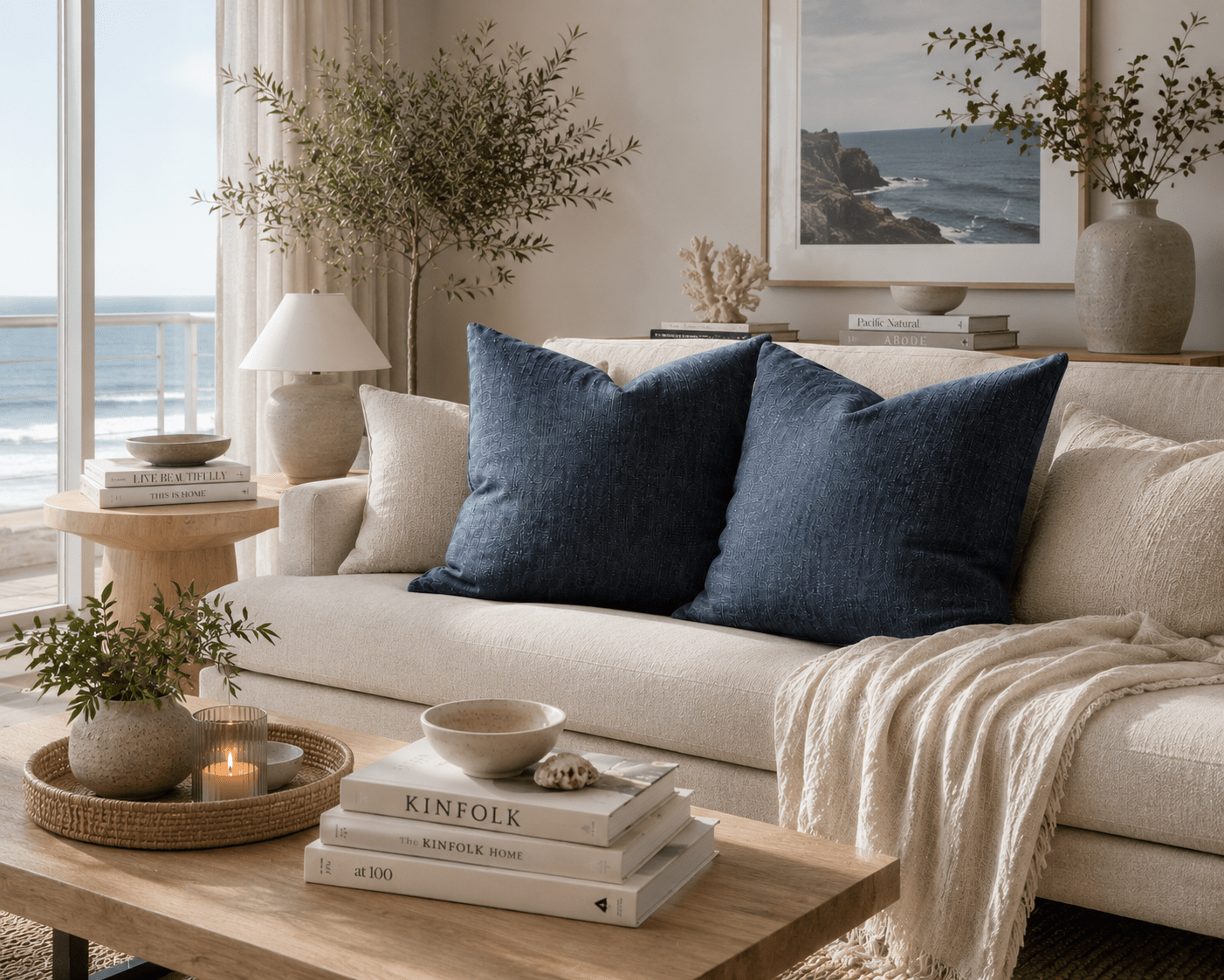 Denim Blue Cushion: Square Throw Pillow, Modern Home Decor (30cm) - KJ Designs