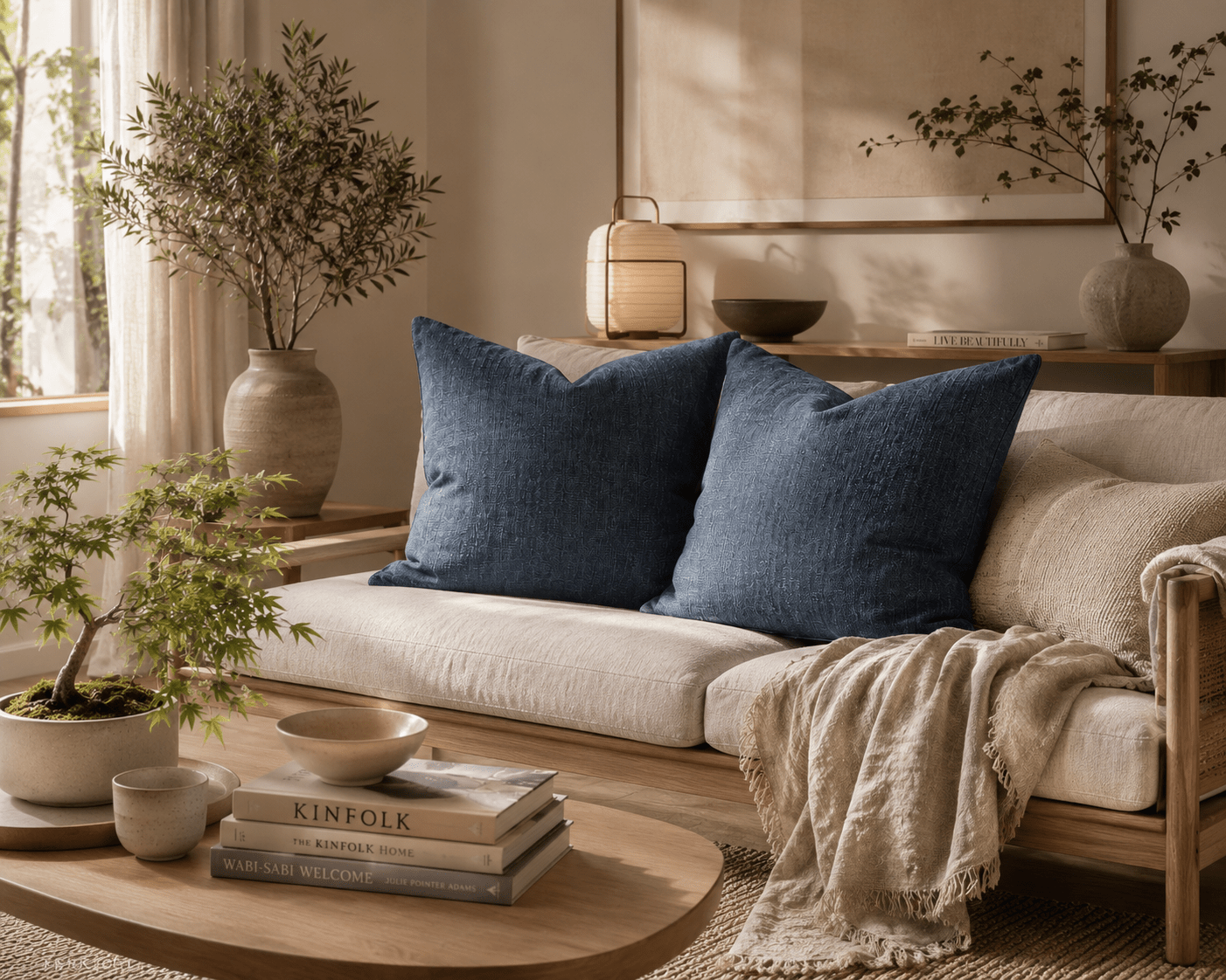 Denim Blue Cushion: Square Throw Pillow, Modern Home Decor (30cm) - KJ Designs