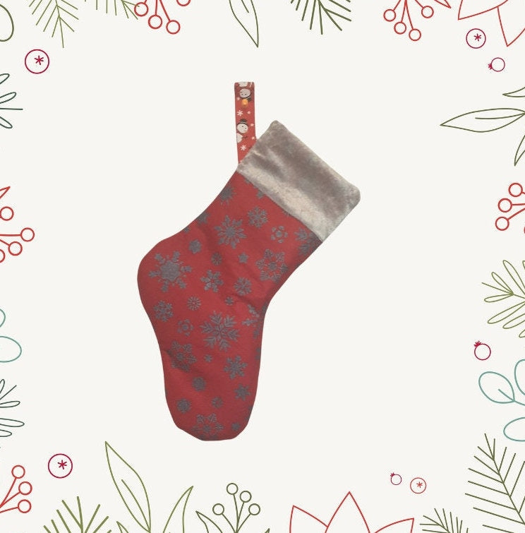 Handmade Snowflake Christmas Stocking: Red & Blue Holiday Decor