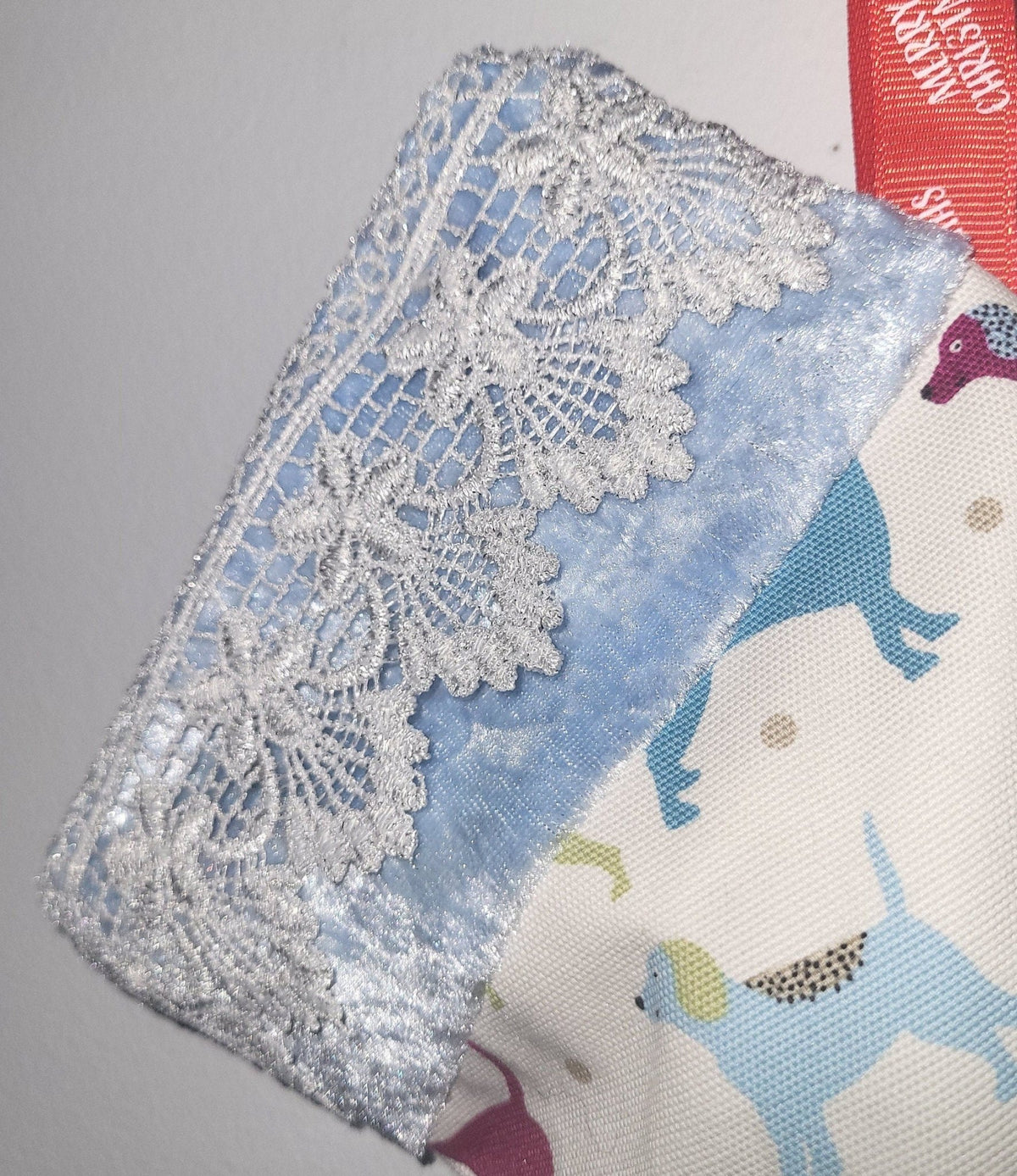 Dog Christmas Stocking: Eco-Friendly Fabric, Sausage Dog Design - KJ Designs