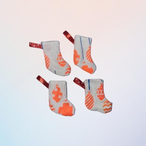 Handprinted Neon Christmas Stocking Ornament: Eco-Friendly Fabric Decor