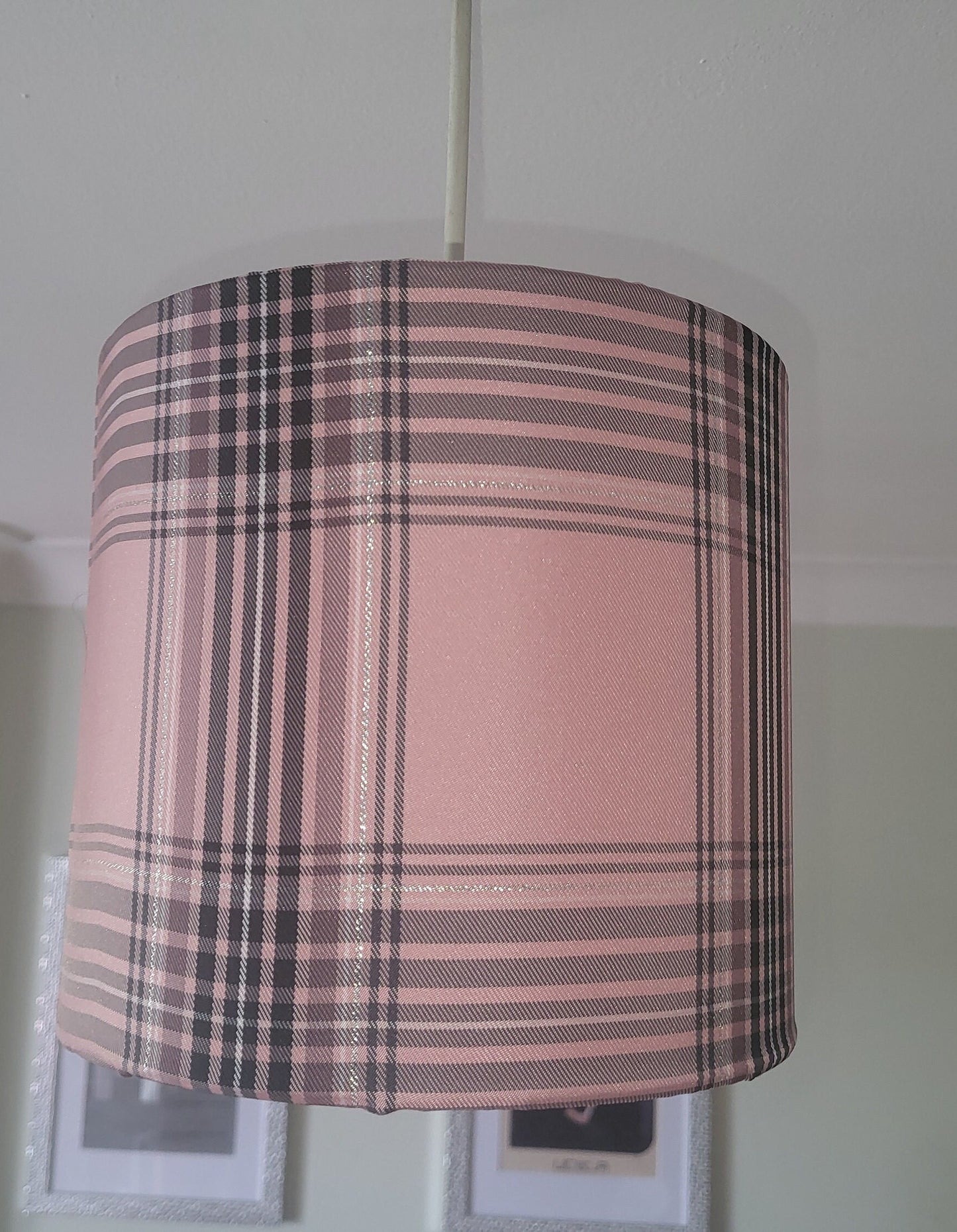 Pink Plaid Lampshade: Tartan Family Room Decor, 20cm
