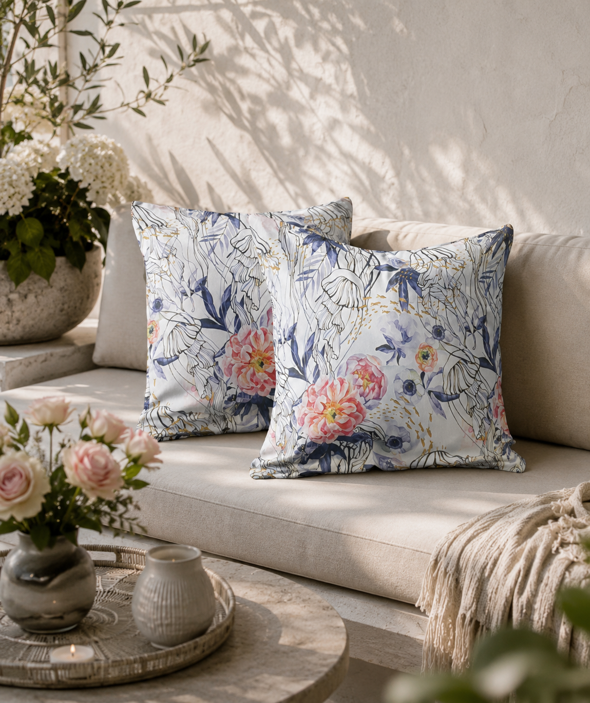 Water-Resistant Floral Garden Cushions: Outdoor Decor Set