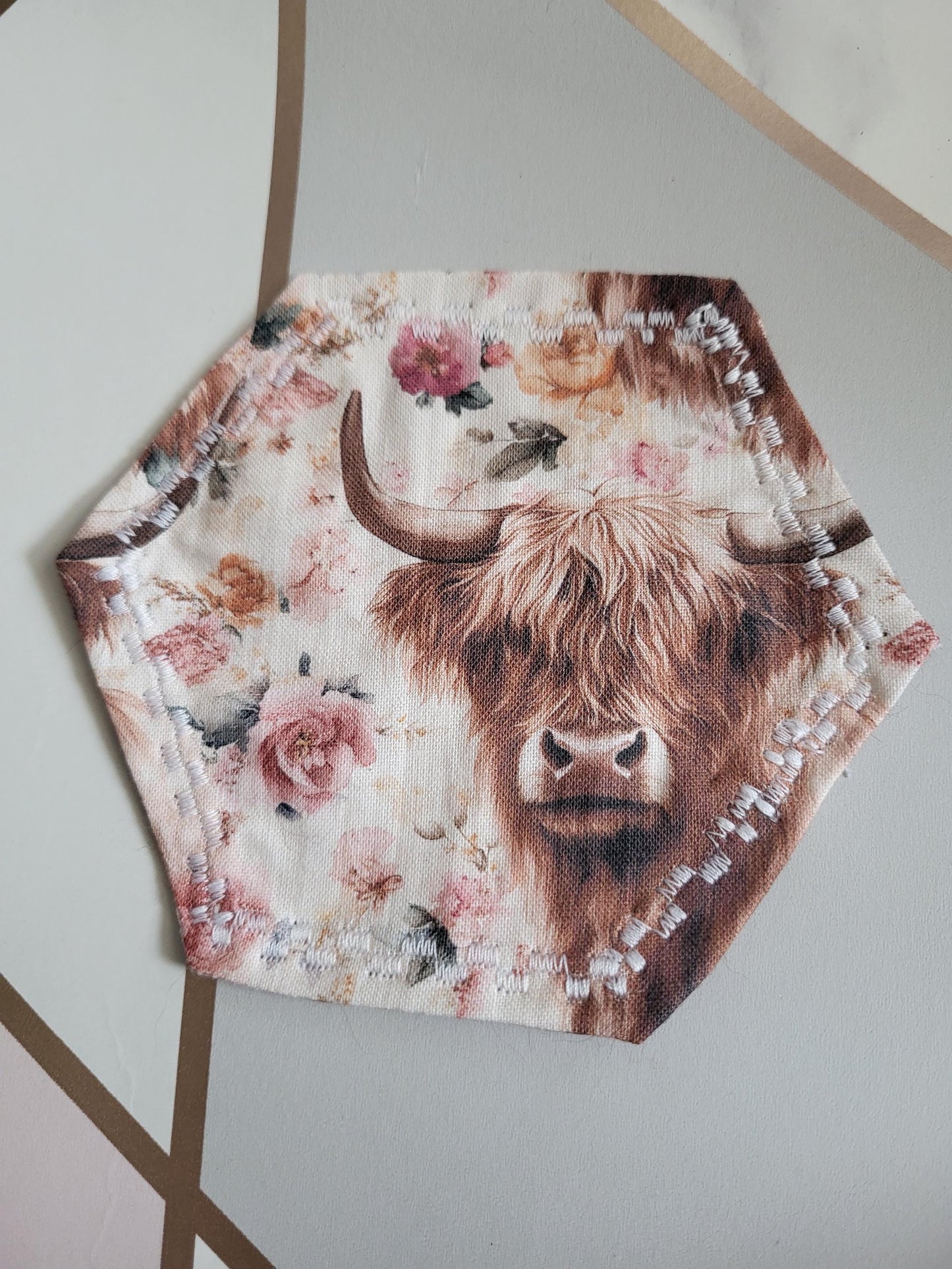 Highland Cow Fabric Coasters: Set of 4 Hexagon Coasters