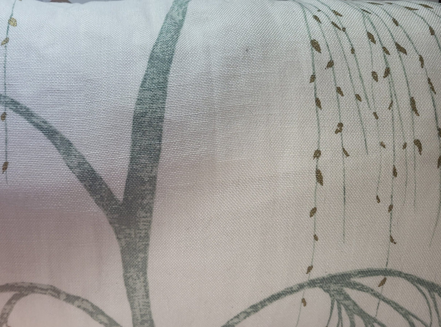 Willow Tree Cotton Cushions: Green and Gold Nature Decor (Set of 2)
