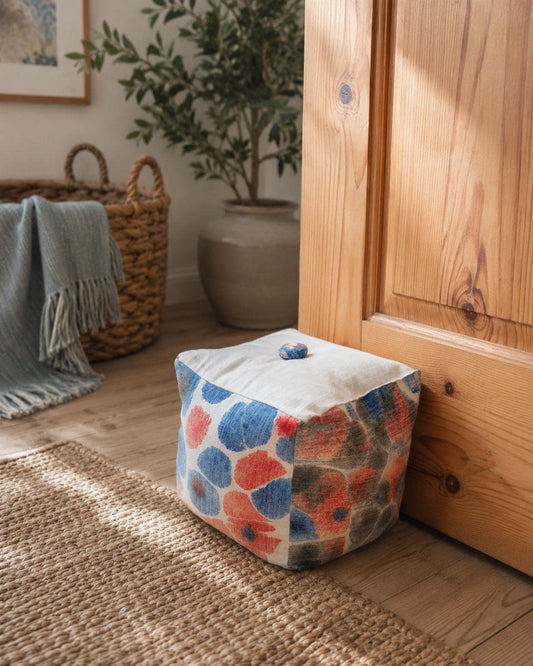 Hand-Dyed Marbled Fabric Door Stop: Red & Blue Cotton Home Decor