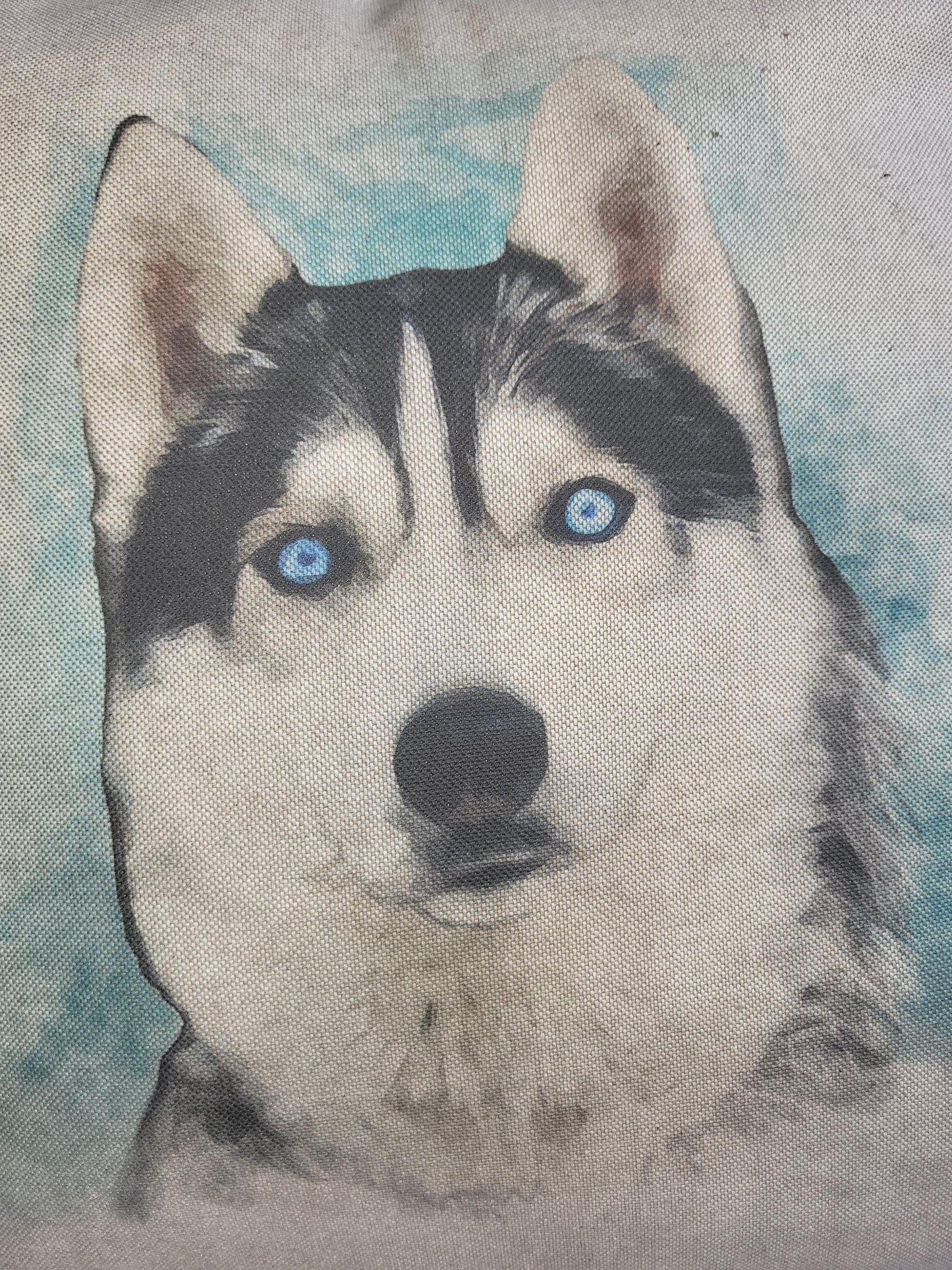 Husky Dog Print Cushion: Cotton Linen Pillow, Animal Lover Gift