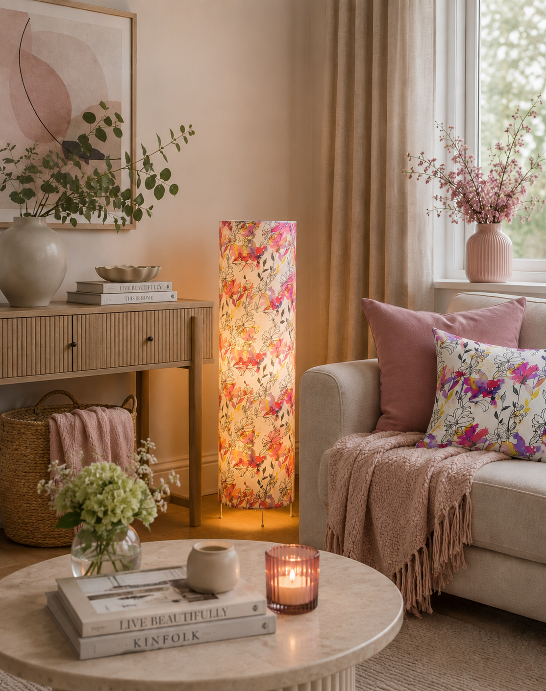 Floral Fabric Floor Lampshade: Whimsical Home Decor (72cm Tall)