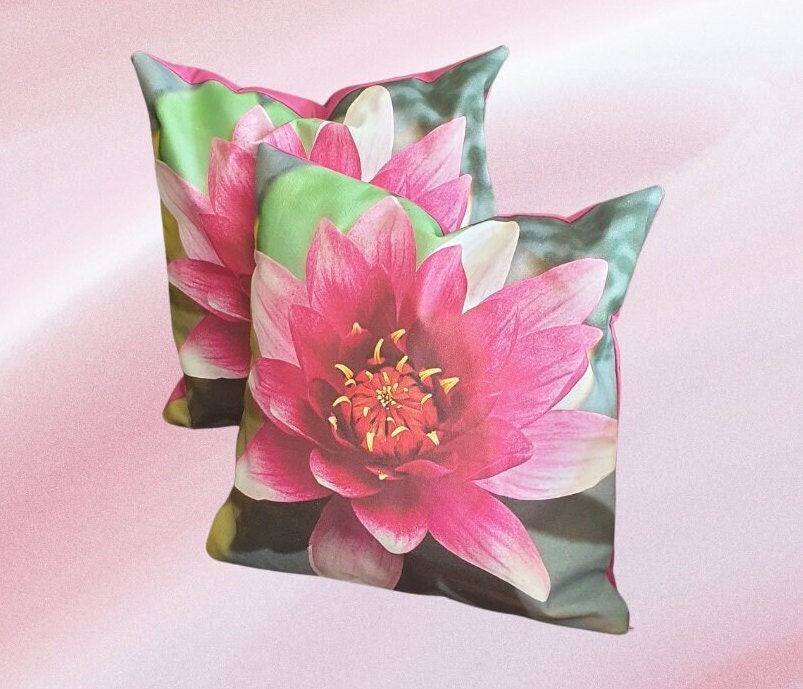 Water Lily Print Cushions: Pink Floral Home Decor, Girls Room