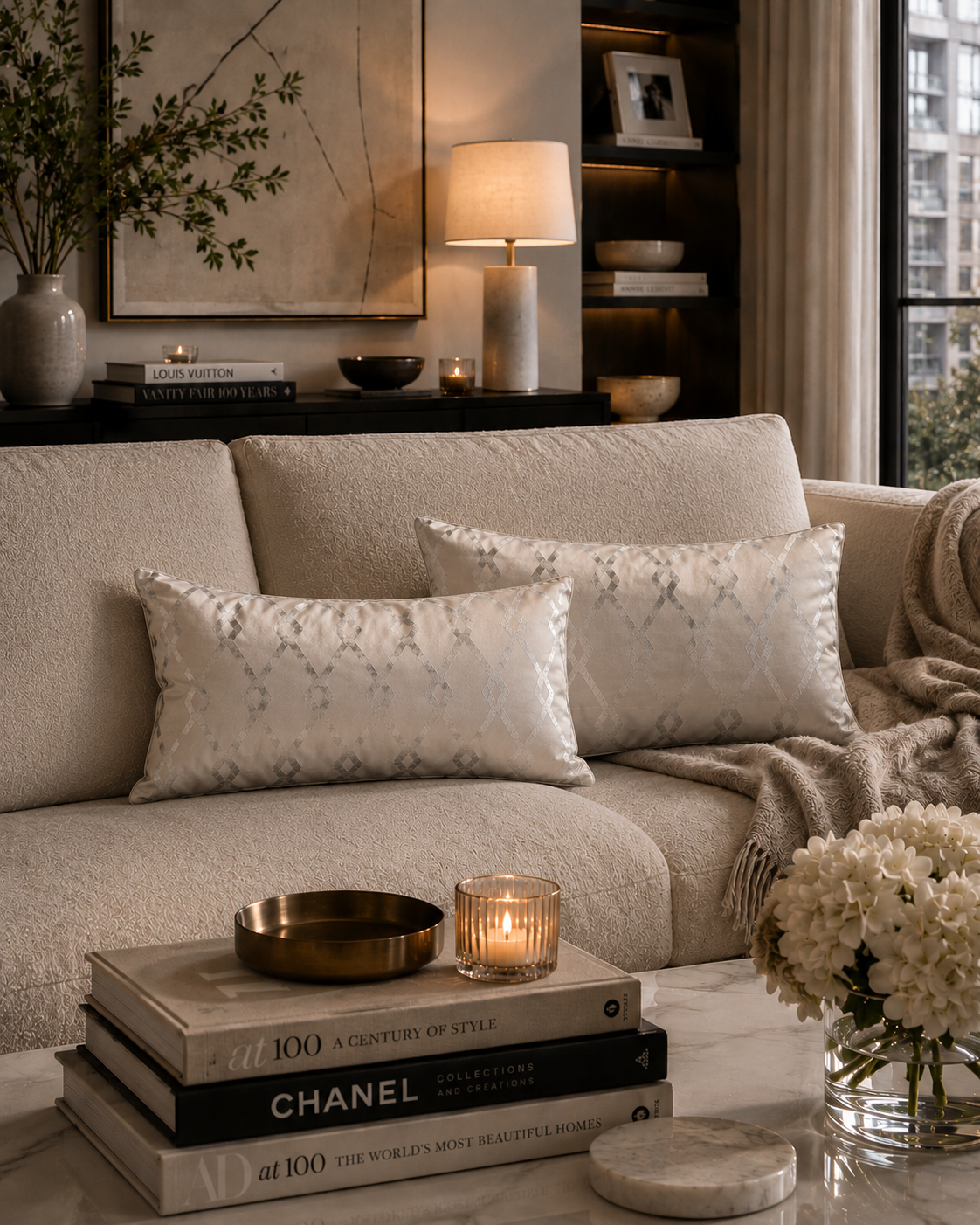 Geometric Silver Grey Cushions: Minimalist Home Decor, Rectangle Pillow Pair