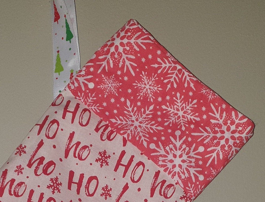 Fabric Christmas Stocking, Red and White Snowflake Decor - KJ Designs