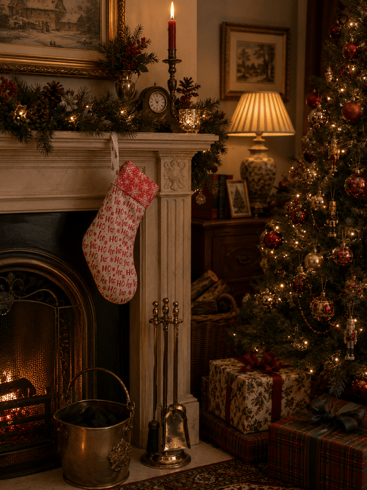 Fabric Christmas Stocking, Red and White Snowflake Decor - KJ Designs