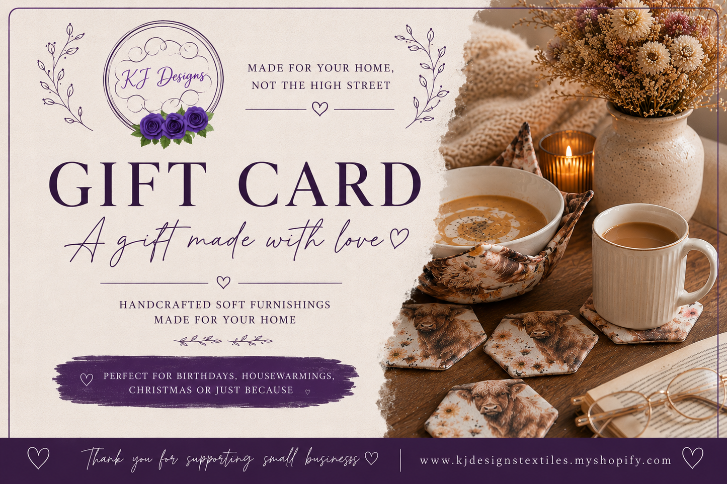 KJ Designs Digital Gift Card | Handmade Home Décor & Soft Furnishings Gift Voucher