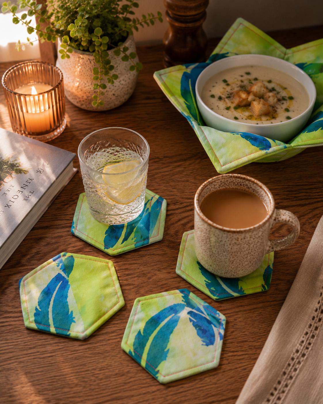 Feather Print Coasters: Set of 4 Eco-Friendly Home Decor - KJ Designs