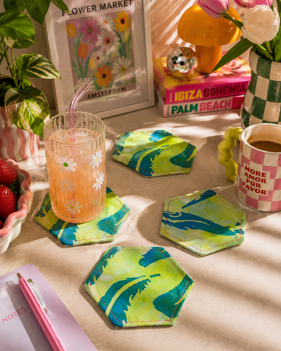 Feather Print Coasters: Set of 4 Eco-Friendly Home Decor - KJ Designs