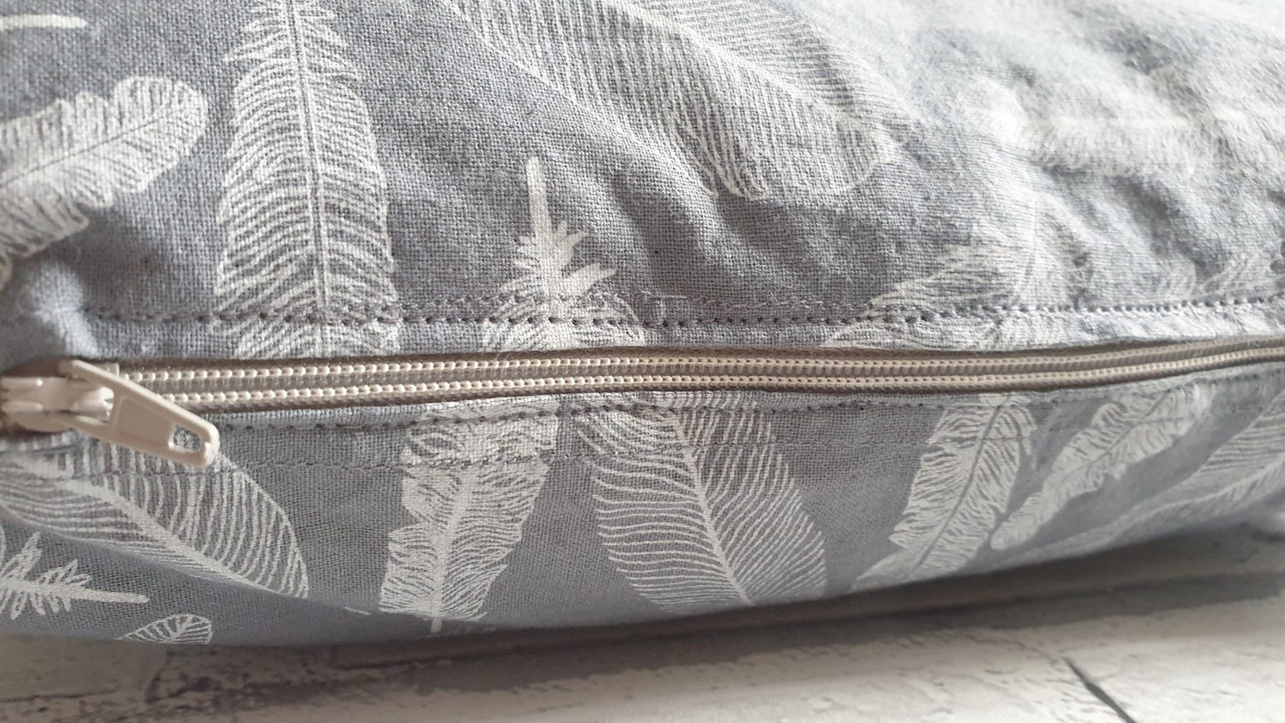Feather Print Grey Cushion Cover: Hand-Dyed Minimalist Decor - KJ Designs