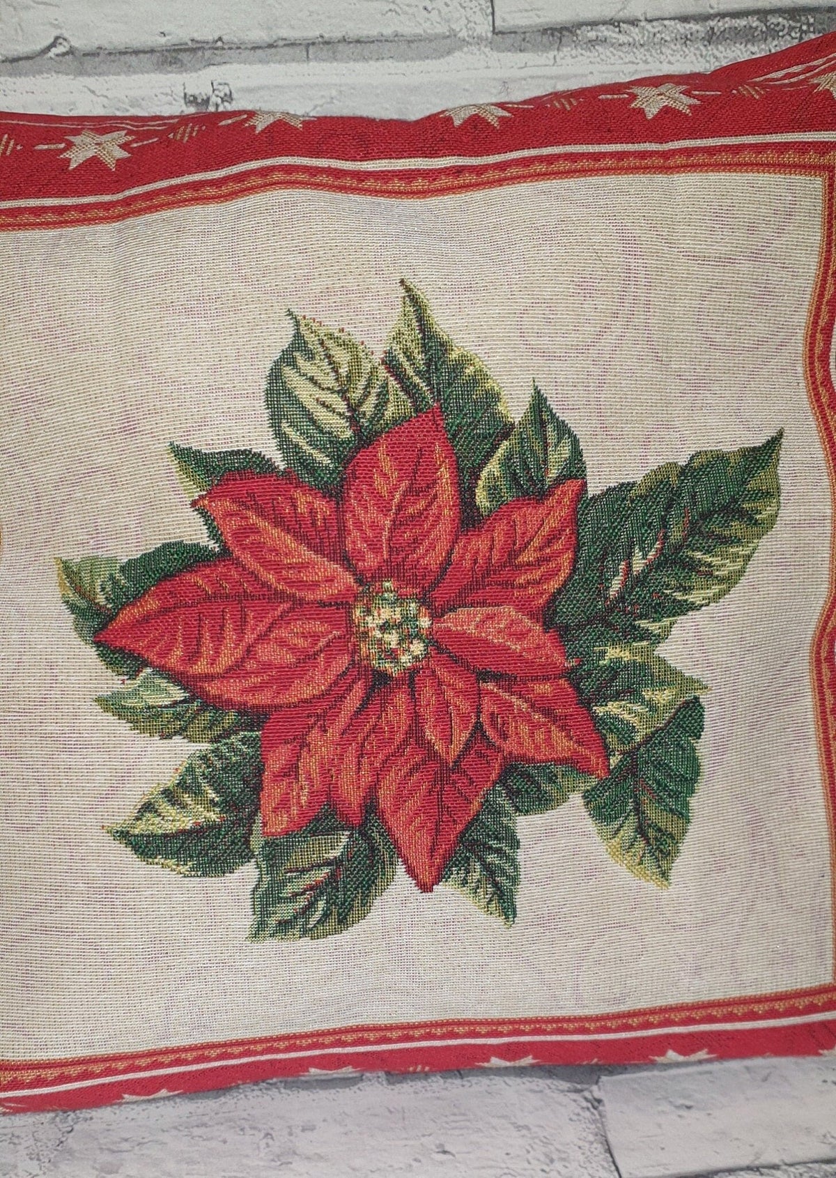 Floral Christmas Cushions: Poinsettia Fabric Pillow Pair - KJ Designs