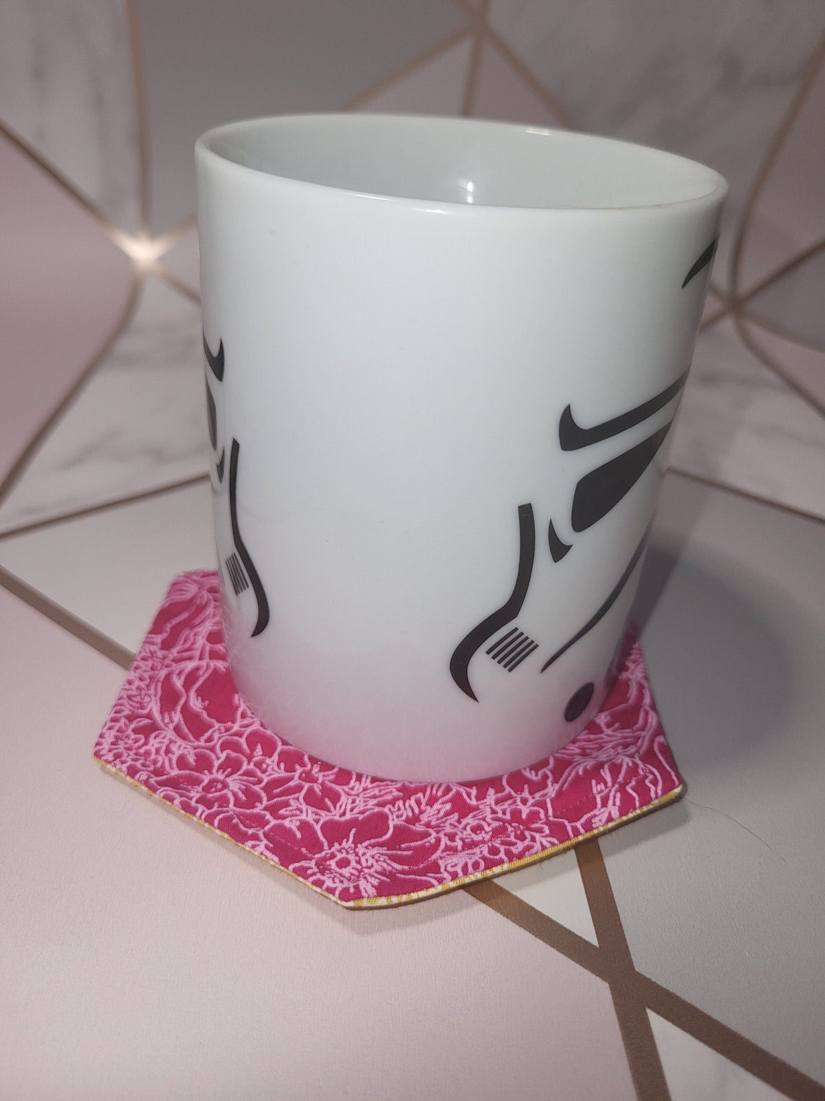 Floral Fabric Coasters: Set of 4 Hexagonal, Yellow & Pink - KJ Designs