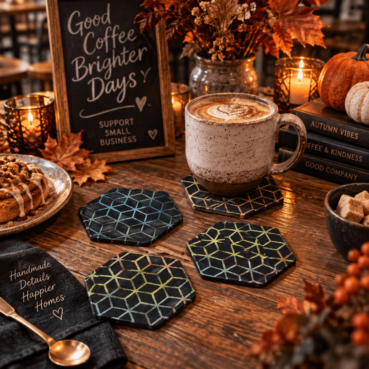 Geometric Coaster Set: Eco-Friendly Hexagonal Decor, Set of 4 - KJ Designs