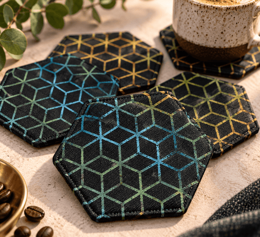Geometric Coaster Set: Eco-Friendly Hexagonal Decor, Set of 4 - KJ Designs
