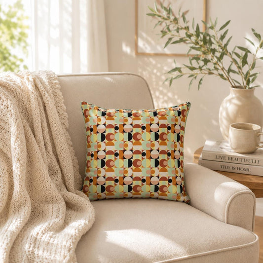 Geometric Print Cotton Cushion: Rustic Autumn Decor (40x40cm) - KJ Designs