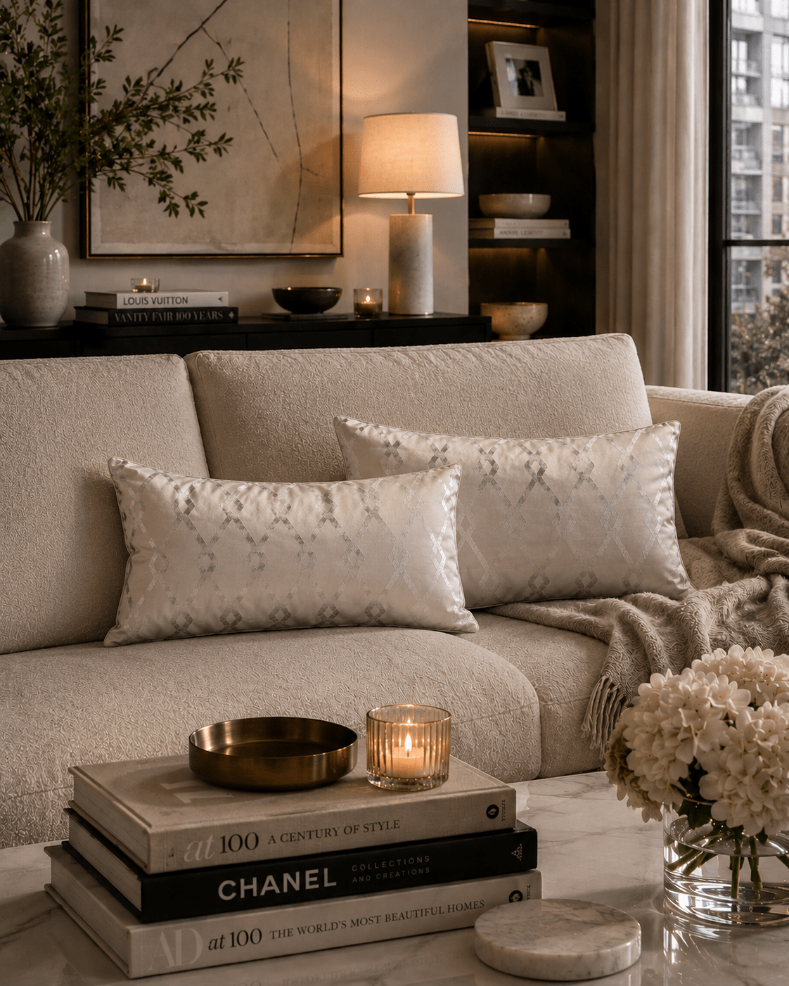 Geometric Silver Grey Cushions: Minimalist Home Decor, Rectangle Pillow Pair - KJ Designs