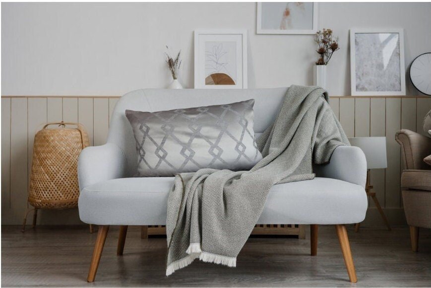 Geometric Silver Grey Cushions: Minimalist Home Decor, Rectangle Pillow Pair - KJ Designs