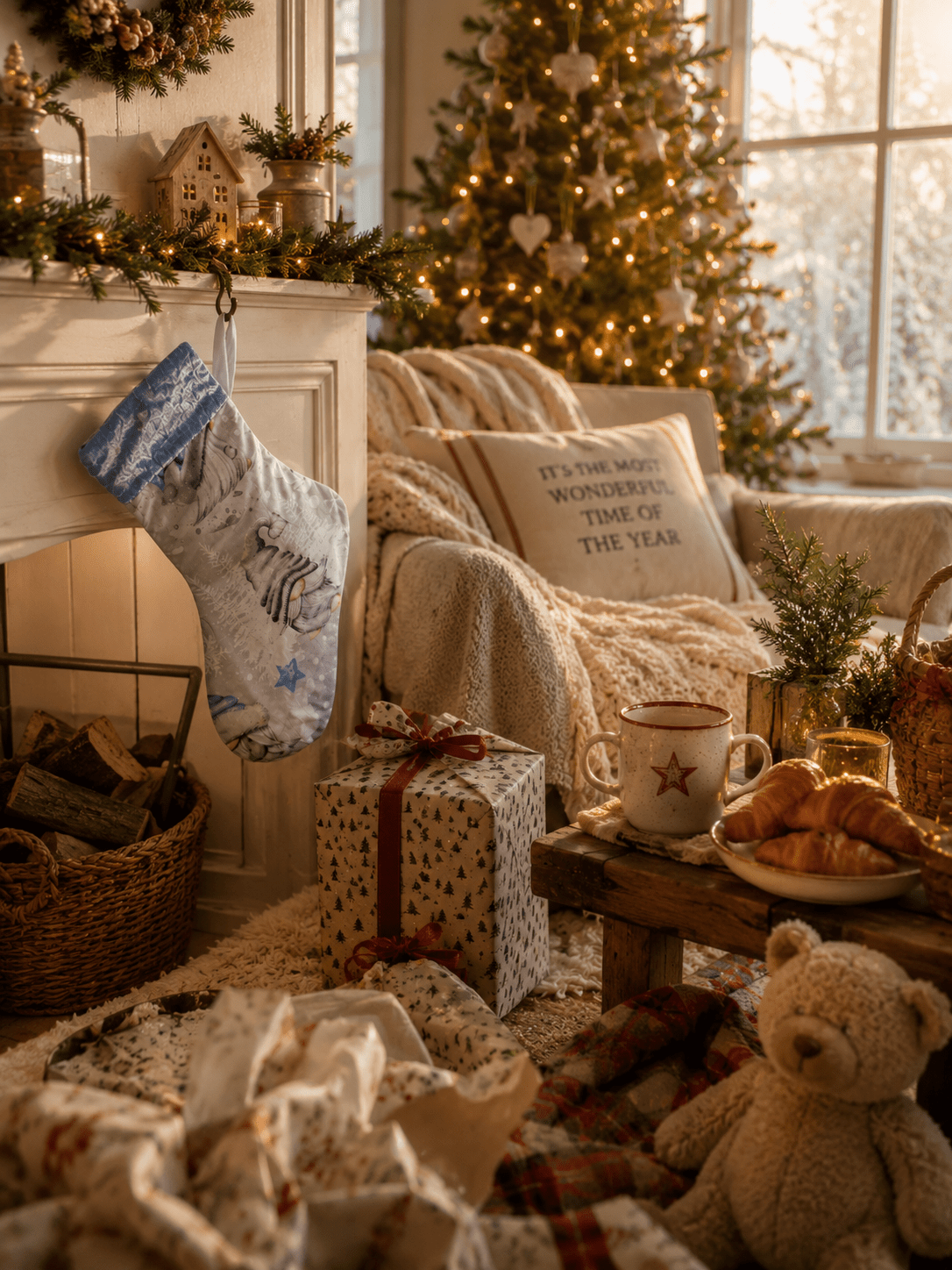 Gonk Fabric Christmas Stocking: Blue Velvet Trim, Festive Decor - KJ Designs