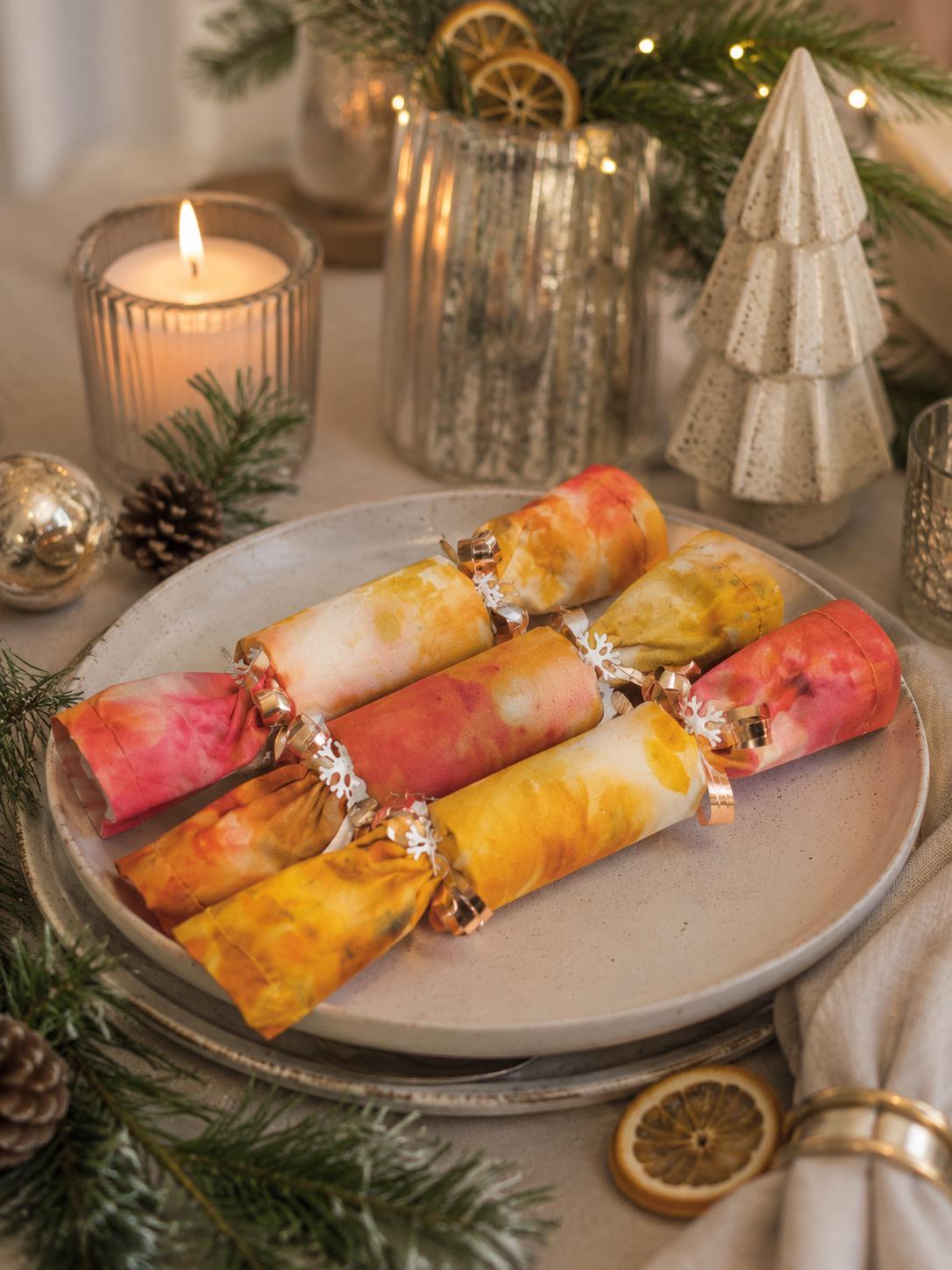 Hand-Dyed Fabric Christmas Crackers: Eco-Friendly Holiday Decor (Set of Three) - KJ Designs