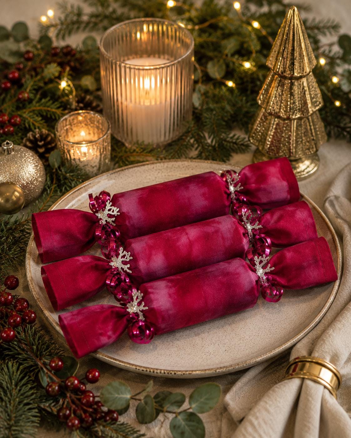 Hand-Dyed Fabric Christmas Crackers: Eco-Friendly Holiday Decor (Set of Three) - KJ Designs
