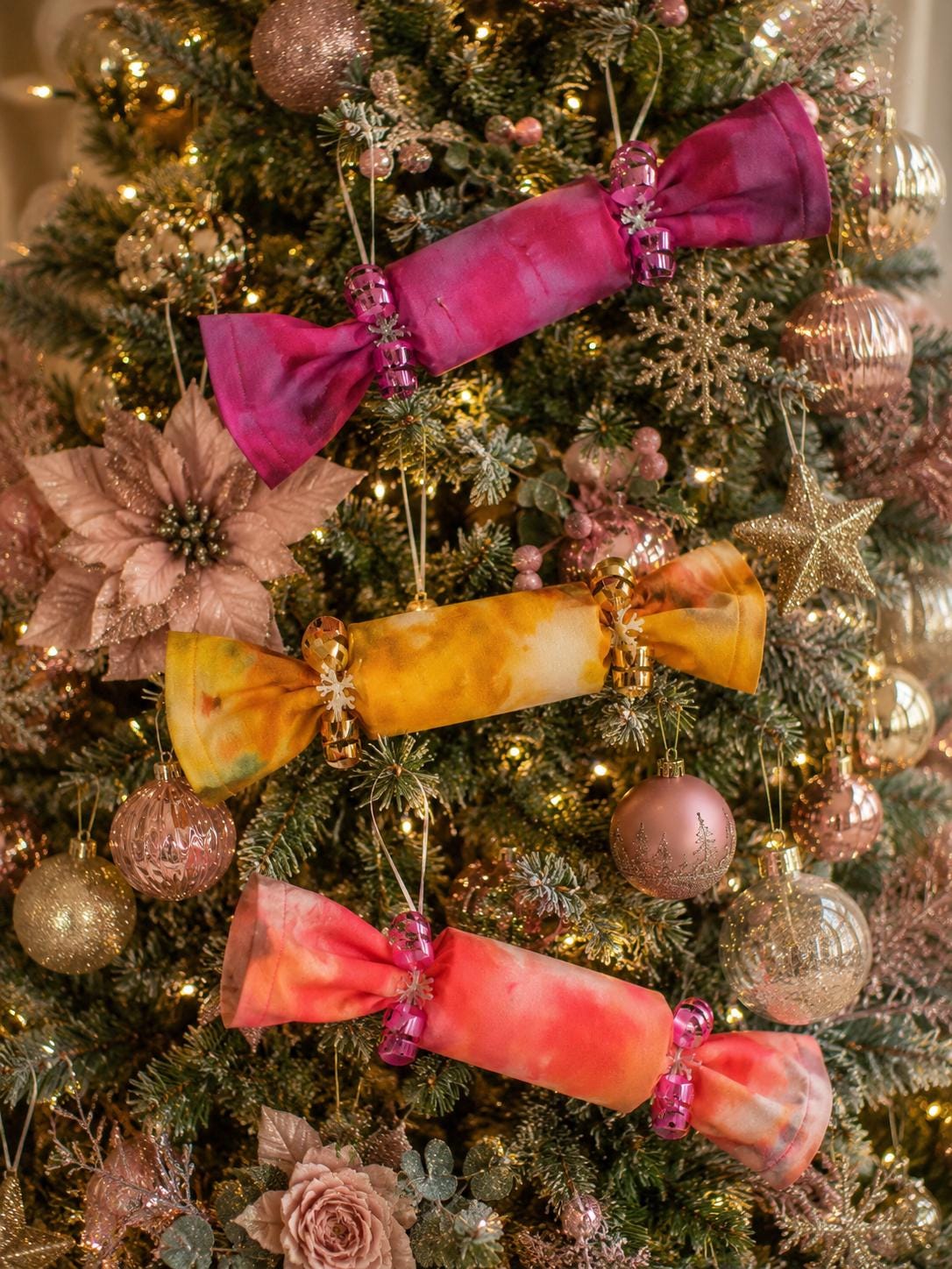 Hand-Dyed Fabric Christmas Crackers: Eco-Friendly Holiday Decor (Set of Three) - KJ Designs