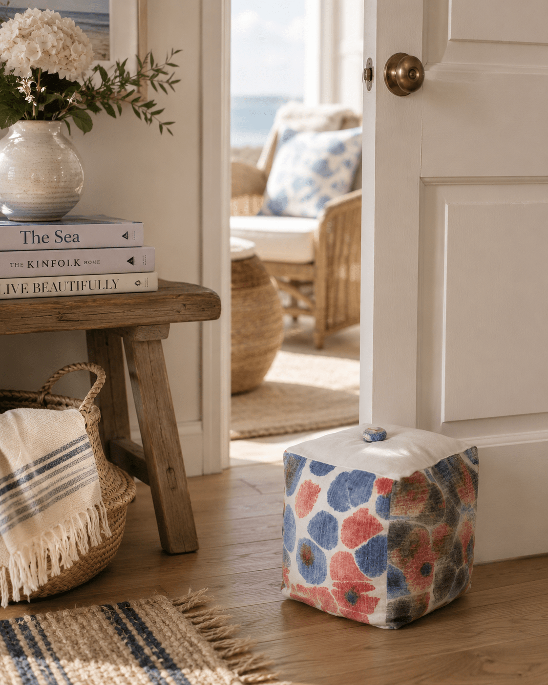 Hand-Dyed Marbled Fabric Door Stop: Red & Blue Cotton Home Decor - KJ Designs