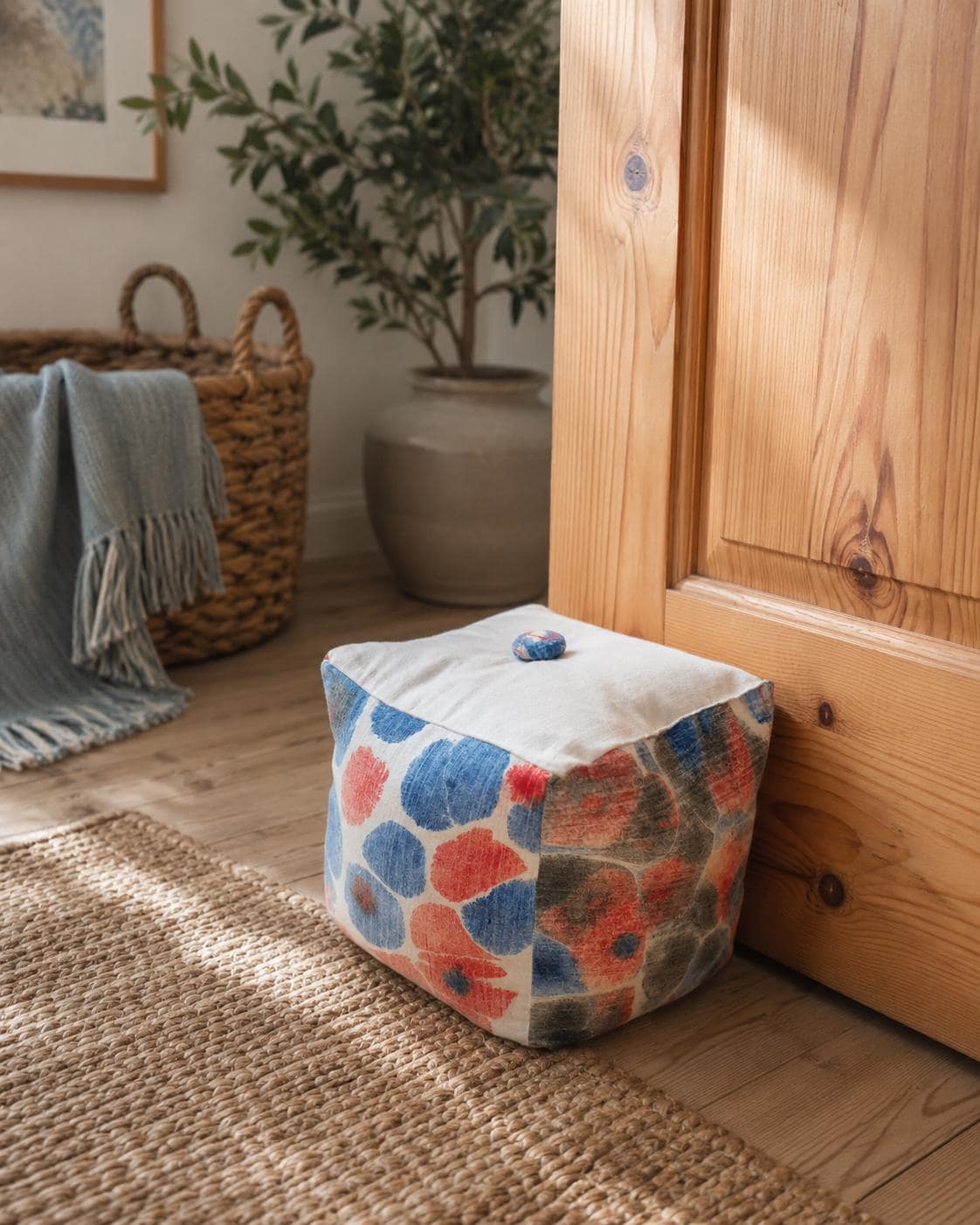 Hand-Dyed Marbled Fabric Door Stop: Red & Blue Cotton Home Decor - KJ Designs