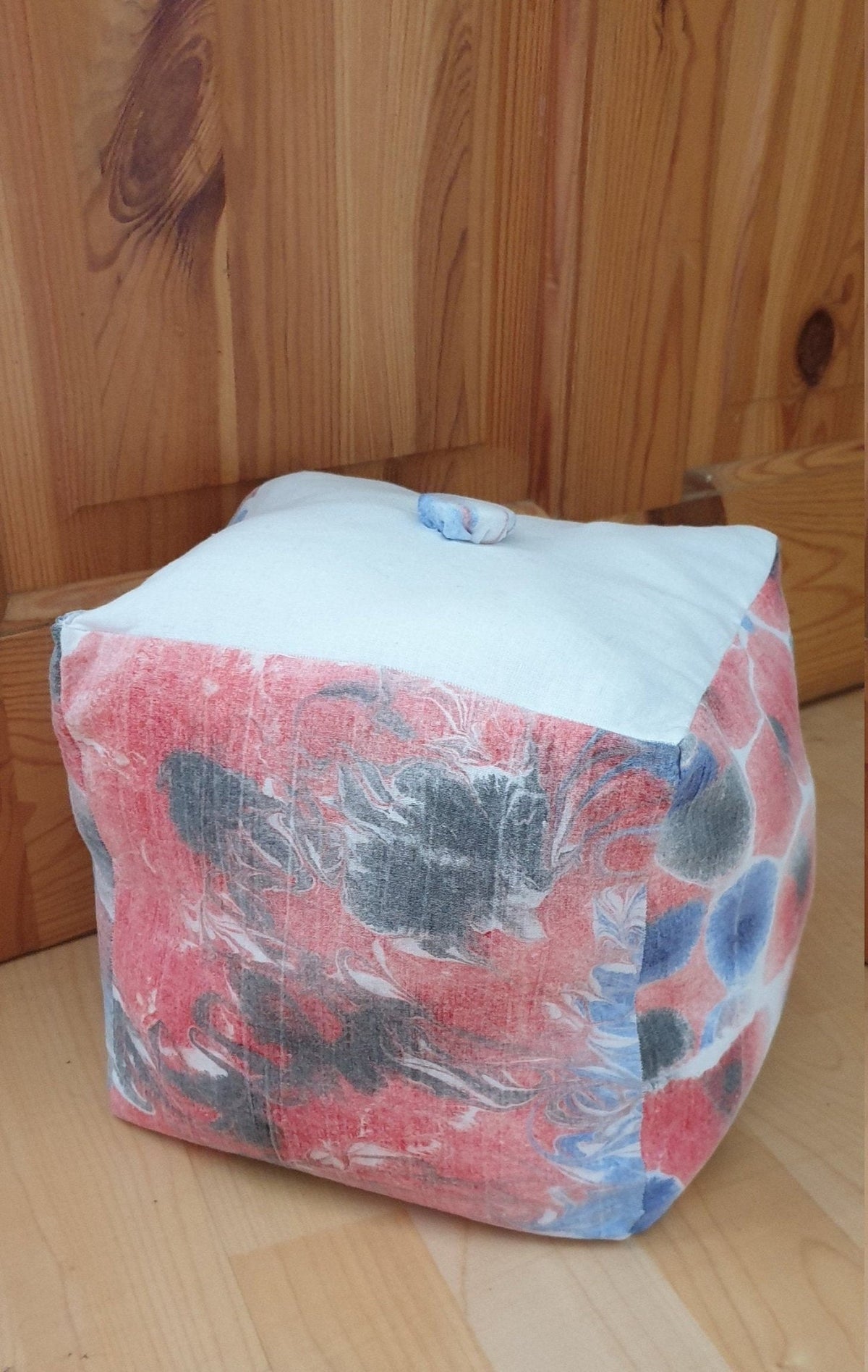 Hand-Dyed Marbled Fabric Door Stop: Red & Blue Cotton Home Decor - KJ Designs