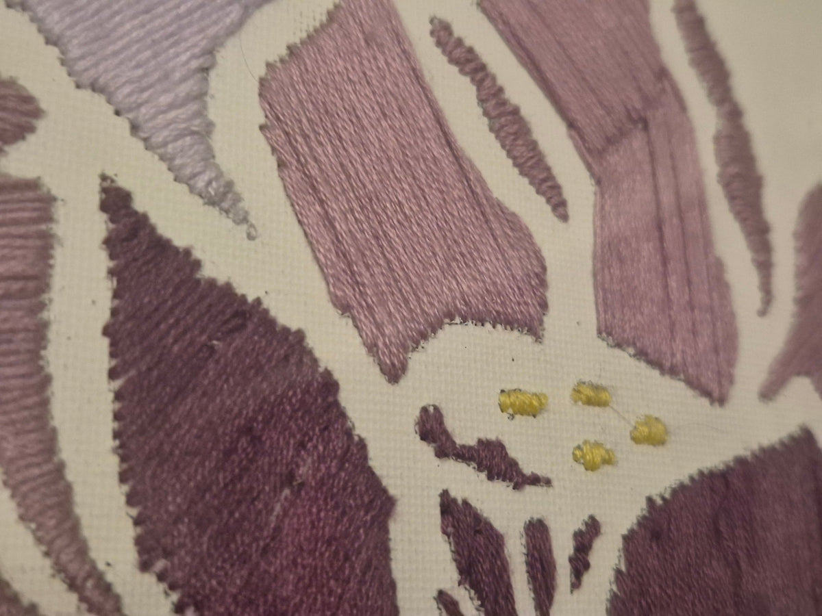 Hand-Embroidered Lilac Lotus Wall Art – Framed - KJ Designs