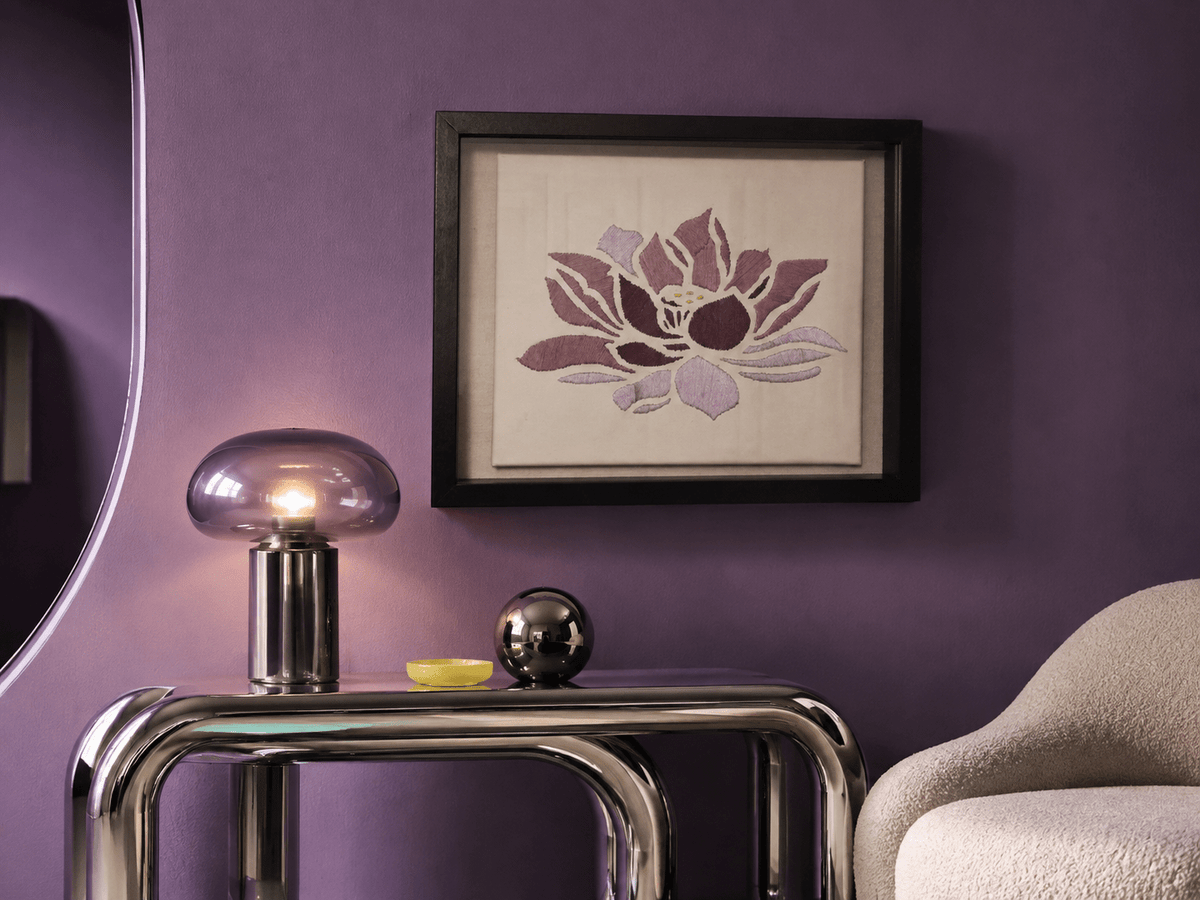 Hand-Embroidered Lilac Lotus Wall Art – Framed - KJ Designs