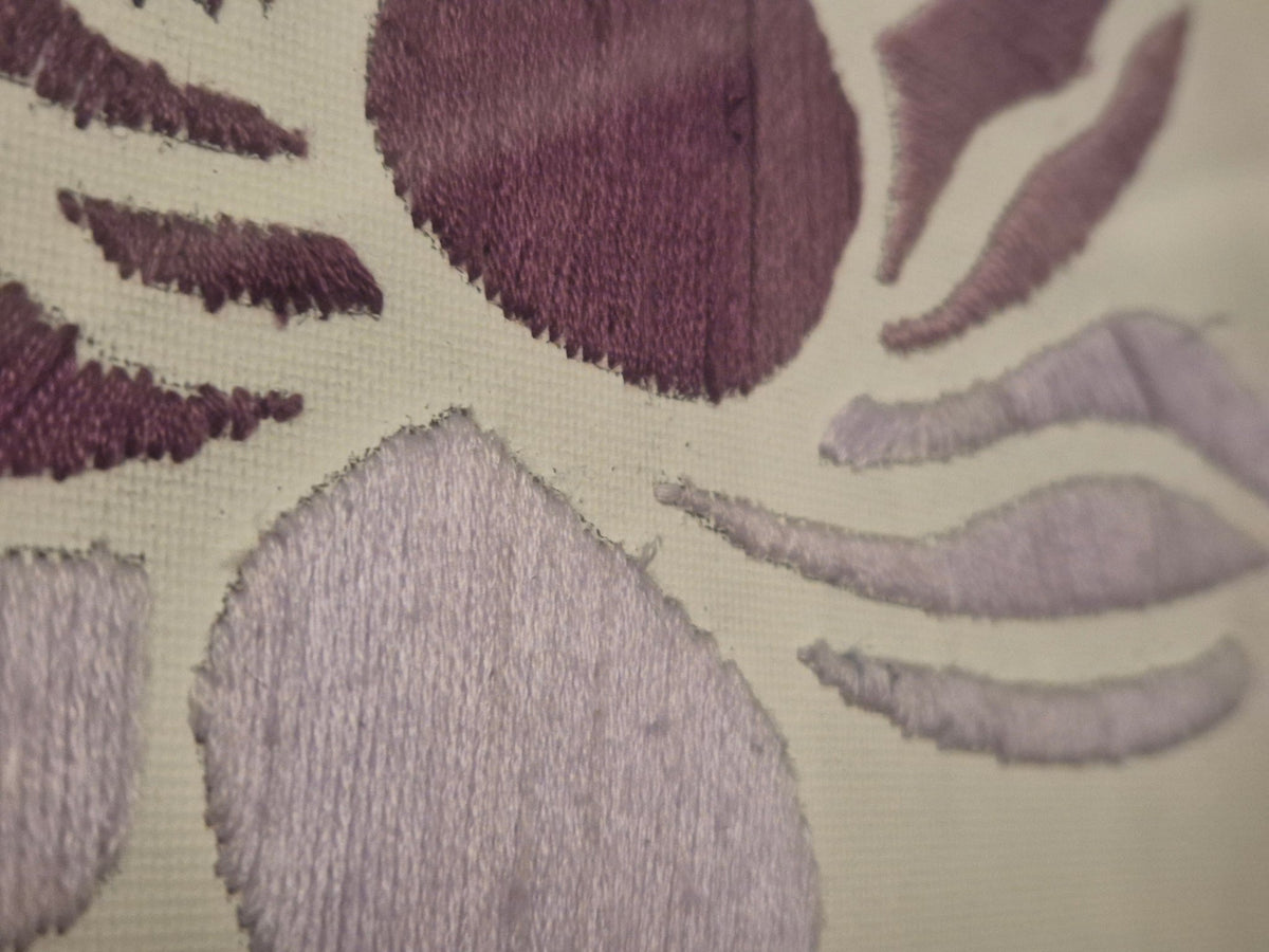 Hand-Embroidered Lilac Lotus Wall Art – Framed - KJ Designs