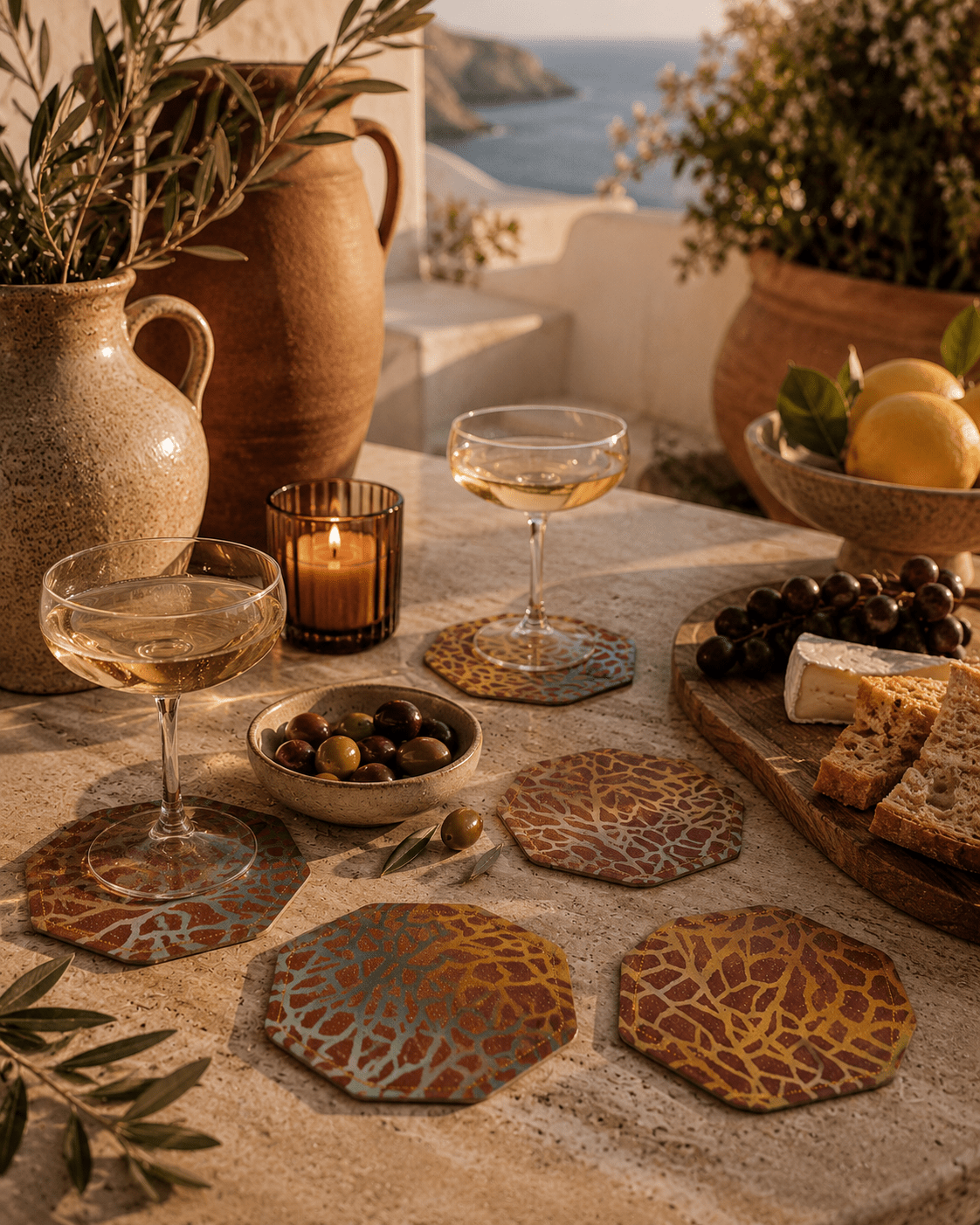 Hand-Printed Coaster Set: Eco-Friendly Home Decor - KJ Designs