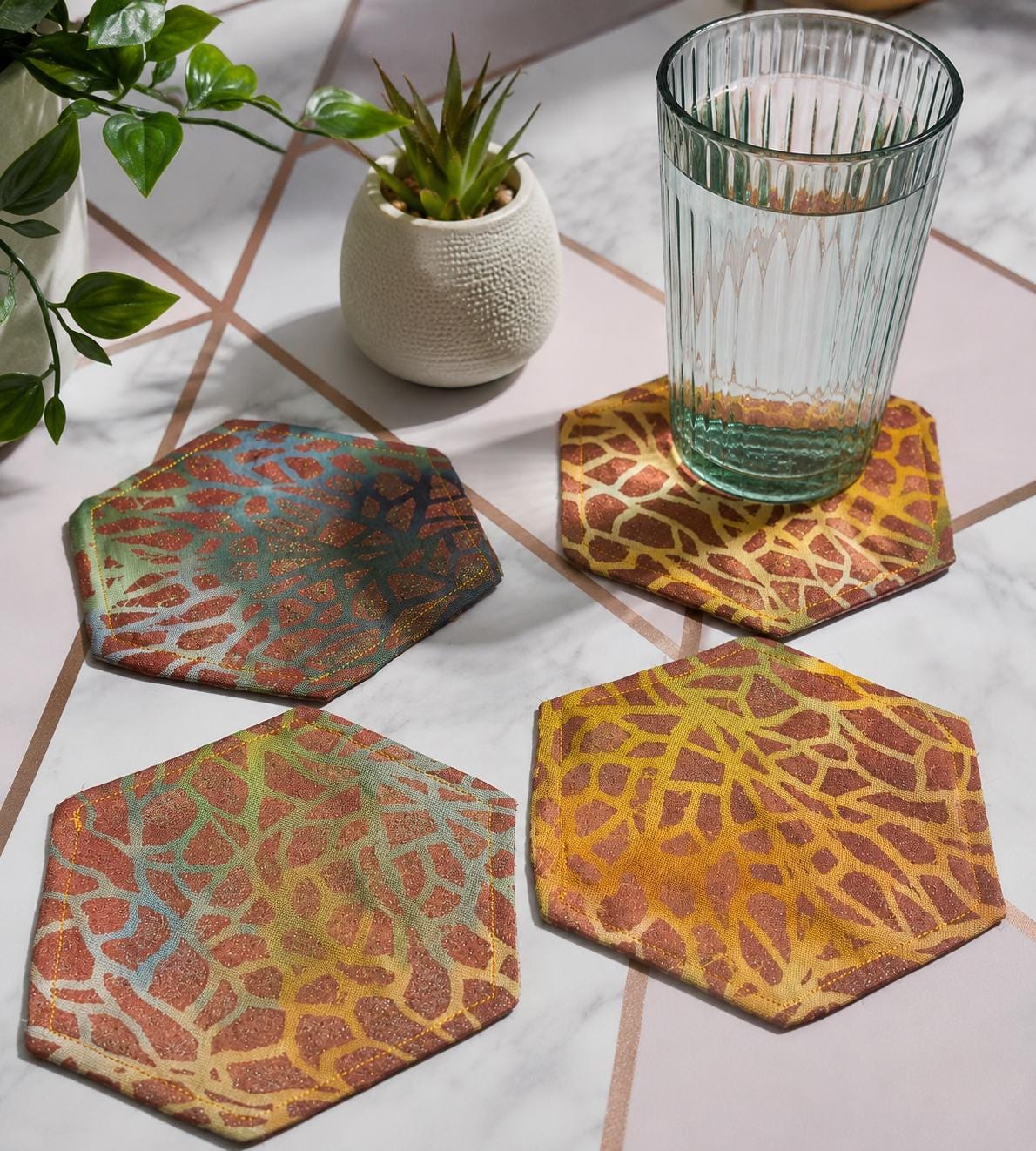 Hand-Printed Coaster Set: Eco-Friendly Home Decor - KJ Designs