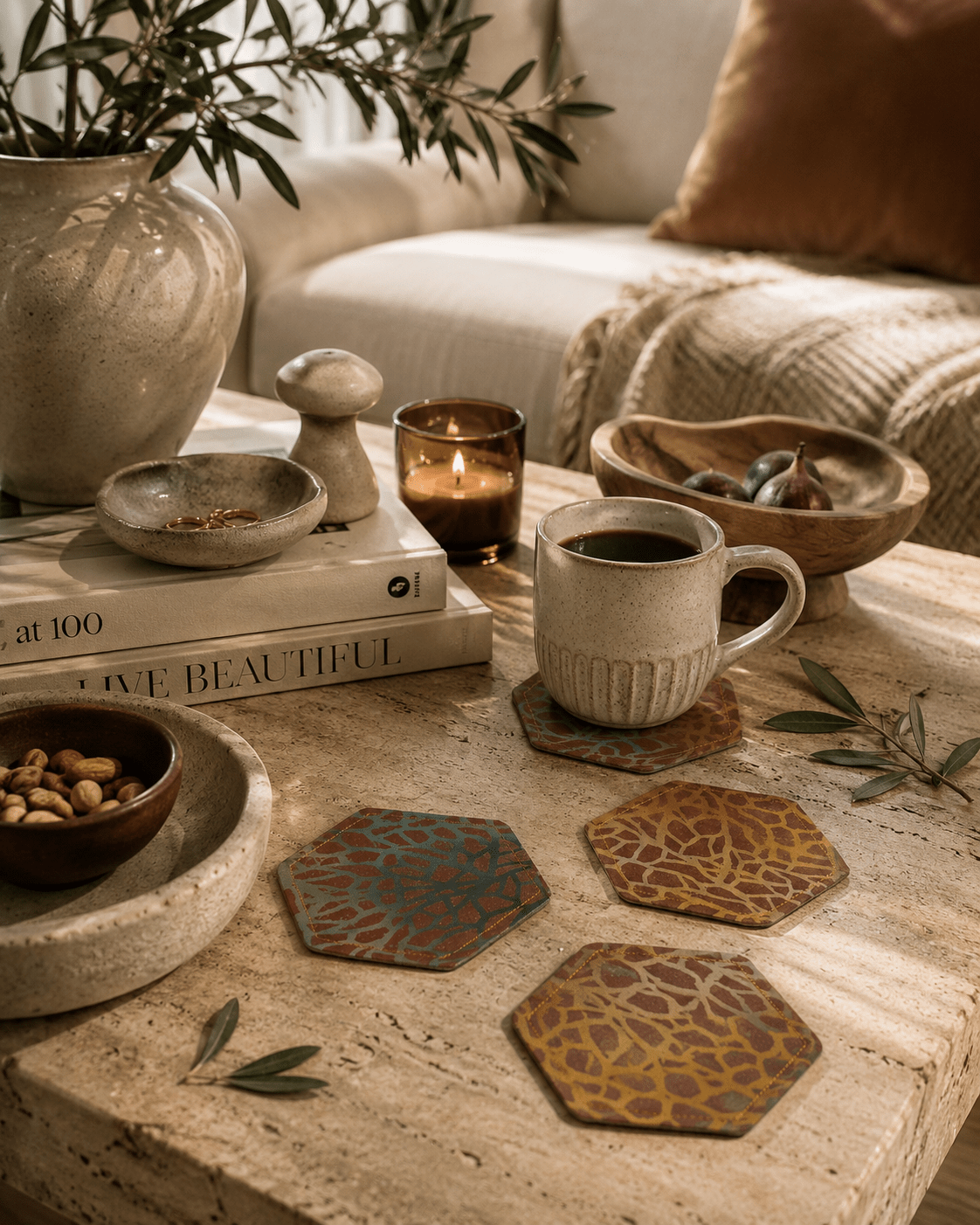 Hand-Printed Coaster Set: Eco-Friendly Home Decor - KJ Designs