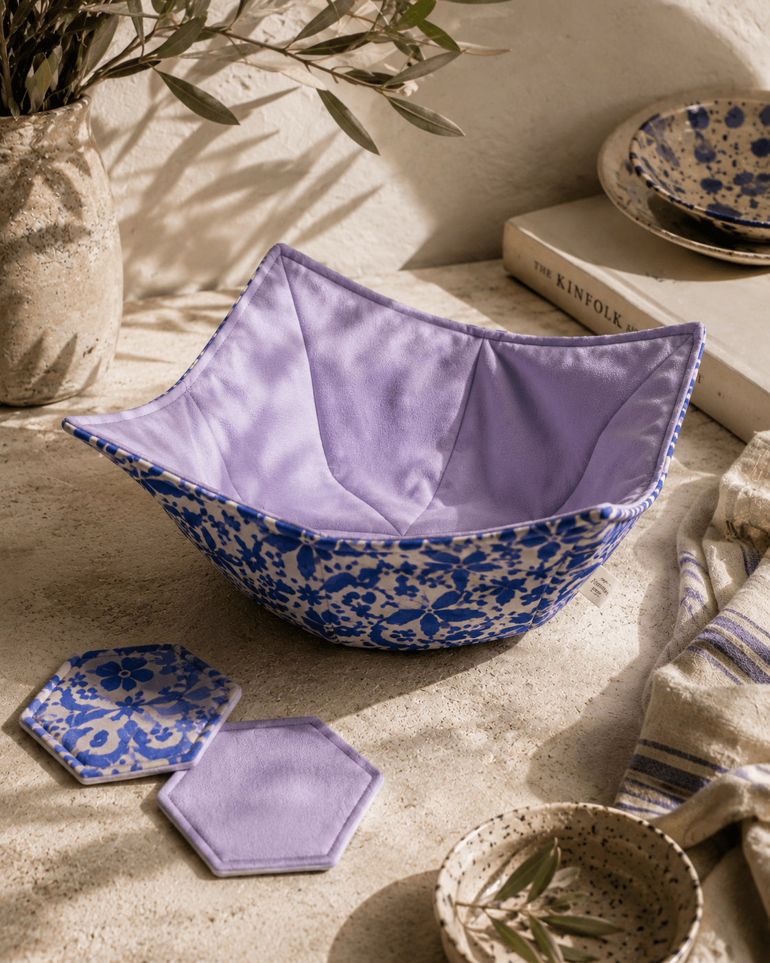 Hand-Printed Cotton Bowl Cozy: Reversible Mandala Print - KJ Designs