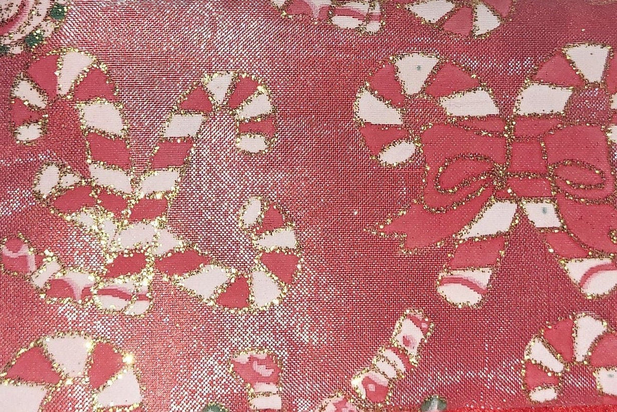 Handmade Christmas Stocking: Red Candy Cane Fabric, Silver Velvet Trim - KJ Designs