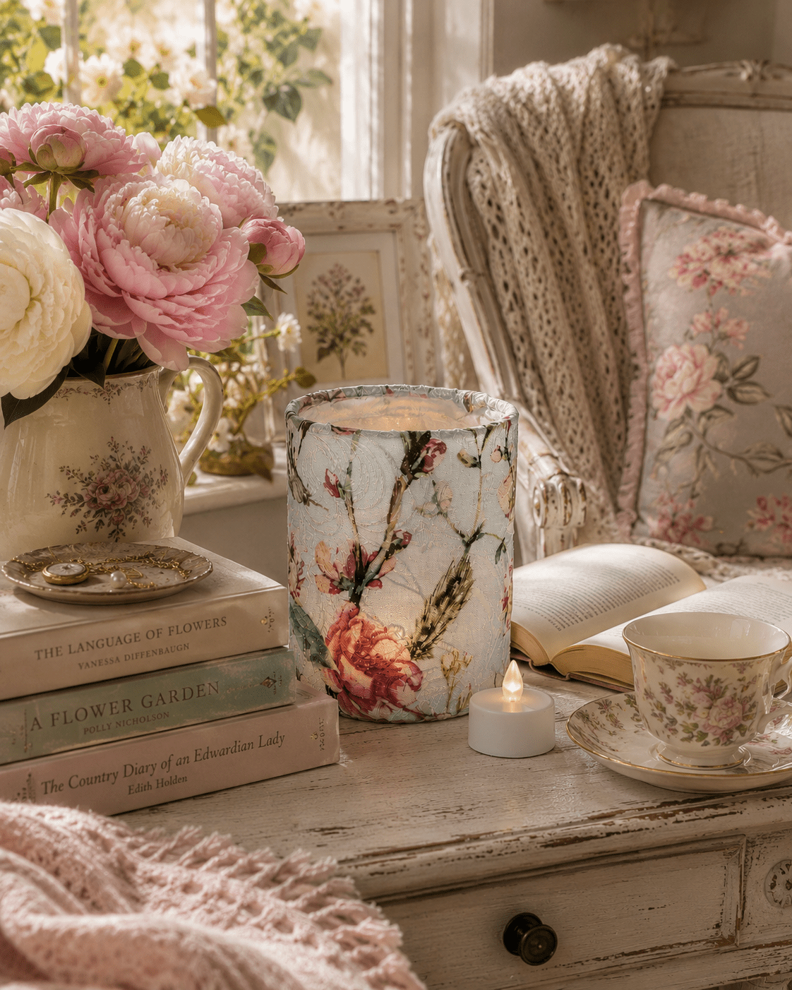 Handmade Floral Fabric Tea Light Lantern: Teal Home Decor - KJ Designs