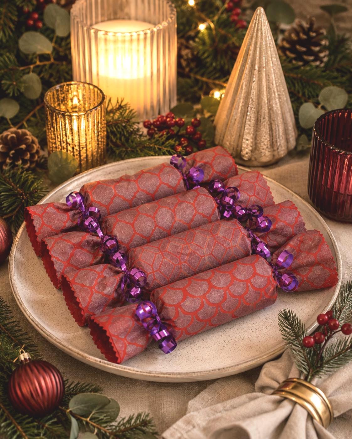 Handmade Geometric Christmas Crackers: Eco-Friendly Decor, Set of 5 - KJ Designs