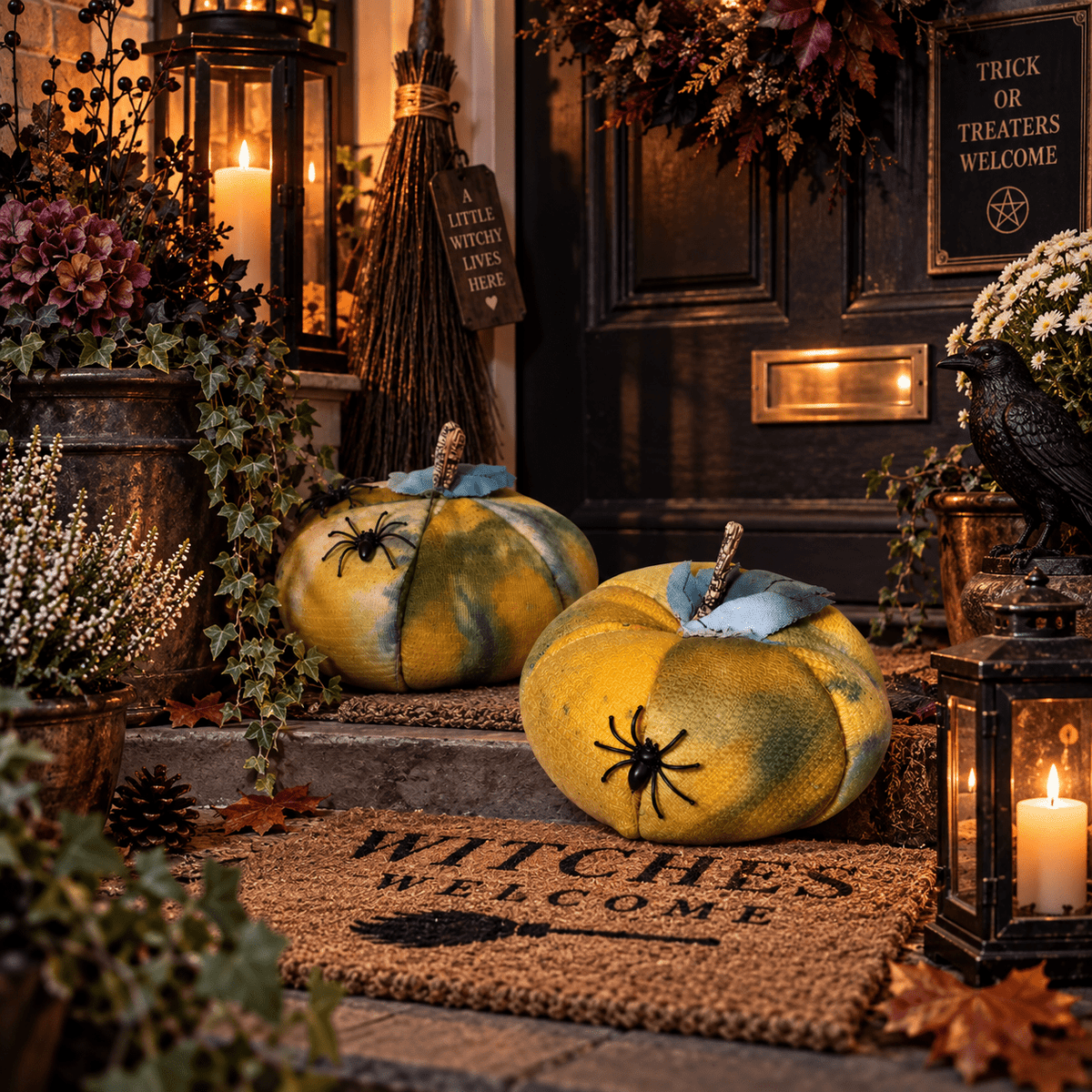 Handmade Halloween Fabric Pumpkins with Spiders: Spooky Season Decor - KJ Designs